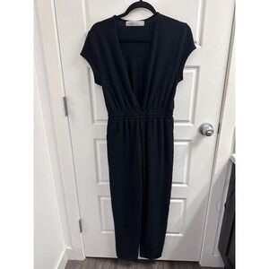 Free People Beach Black Deep V-Neck Smocked Waist Knit Jumpsuit XS